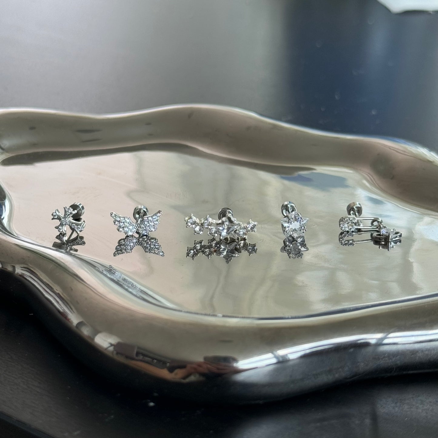 Safety Pin Brooch Planet Vivienne Full Diamond Silver Helix Earring Single Titanium steel flat back stud outer threaded