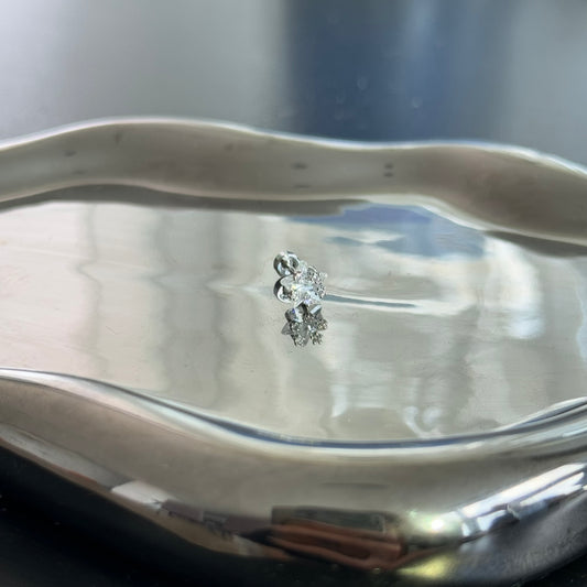 White Single Diamond Star Helix Earrings Pentagram Crystal stones Silver Titanium steel flat back stud outer threaded