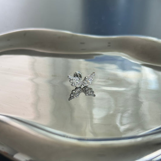 Wings Helix Earrings Silver Full Diamond Crystal Cute Silver Titanium steel flat back stud outer threaded