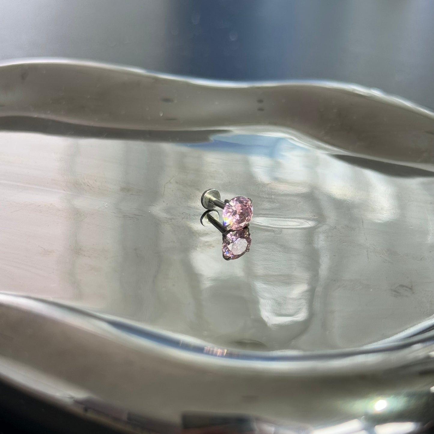 6mm Diamond Colorful Pink Purple White Single Helix Earring Crystal Silver Titanium steel flat back stud internally threaded