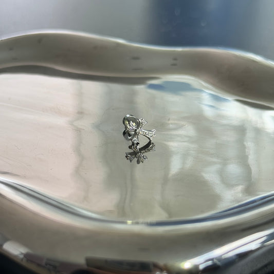 Full diamond Cross Fashion Helix Earrings White Single  Silver Titanium steel flat back stud outer threaded