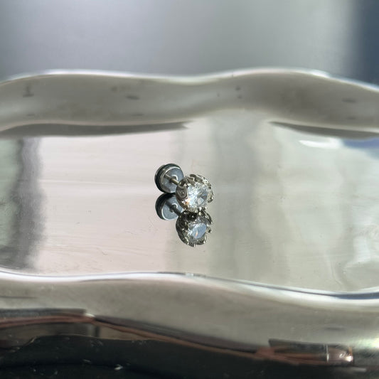 White/Black Earrings Helix Earrings Crystal Diamond single Earring silver/titanium steel flat back stud outer threaded