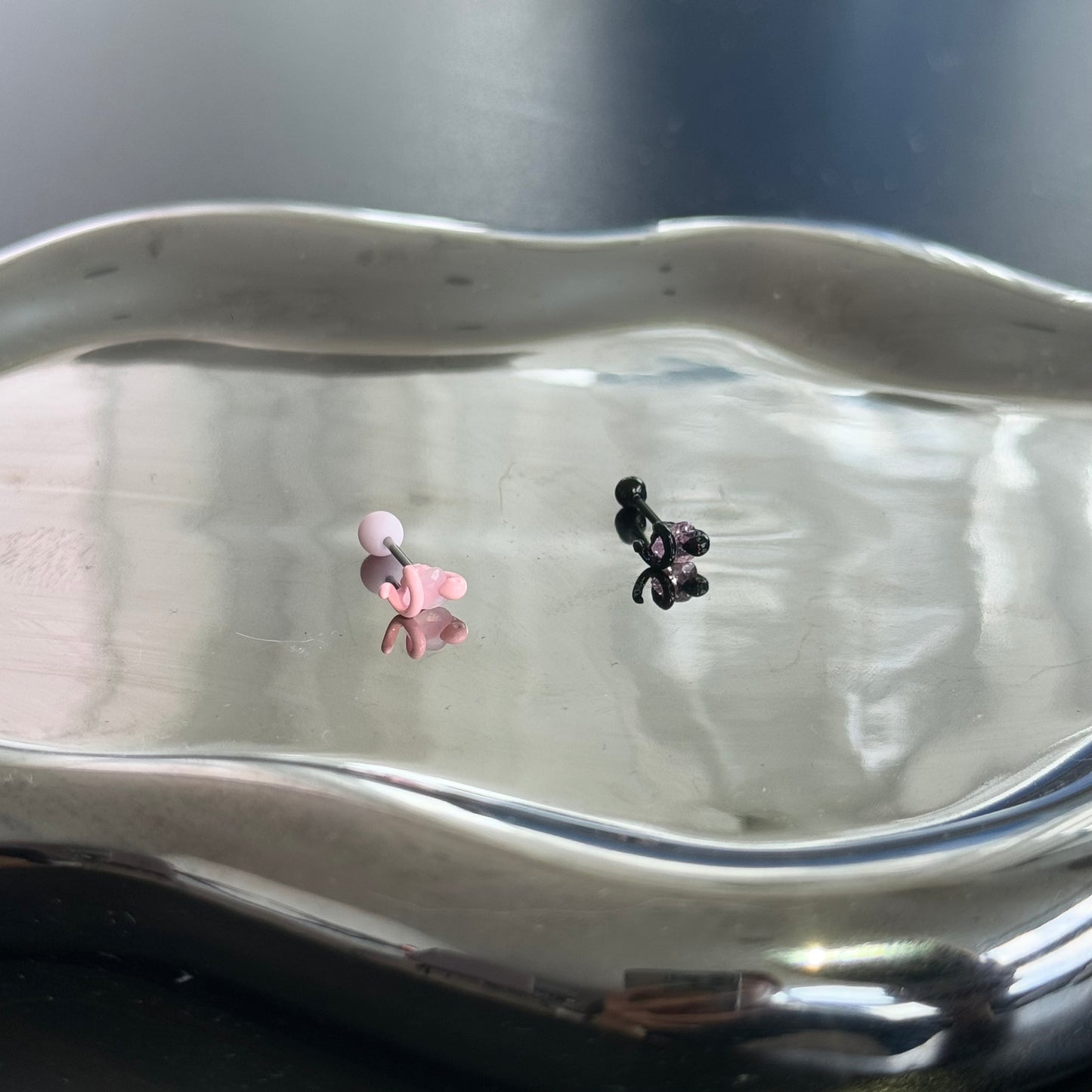 Black Pink Snake Diamond Helix Earrings mini Flat Round Disk Titanium Steel