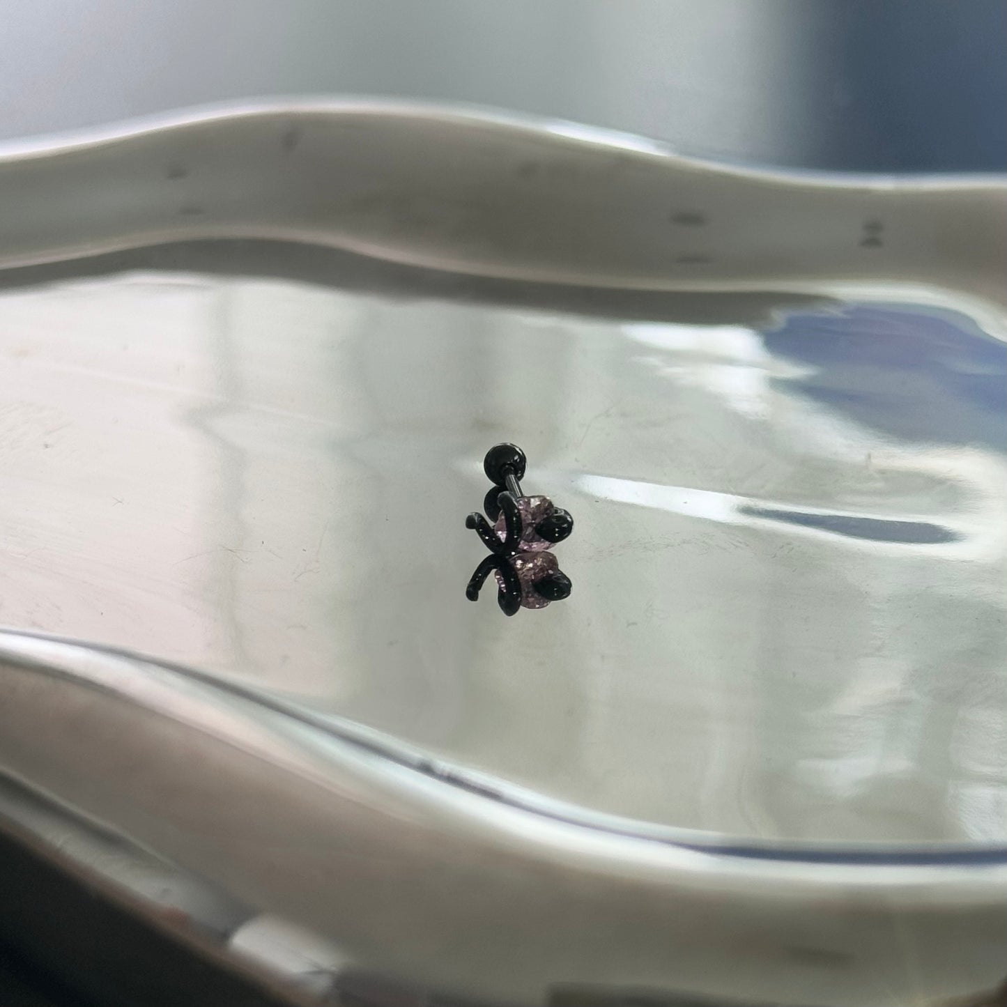Black Pink Snake Diamond Helix Earrings mini Flat Round Disk Titanium Steel
