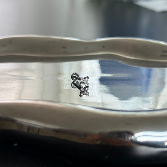 White/Blue Cat eye Diamonds Crystal Helix Earrings Single four Leaf Clover SunFlower silver/titanium steel flat back stud internally threaded