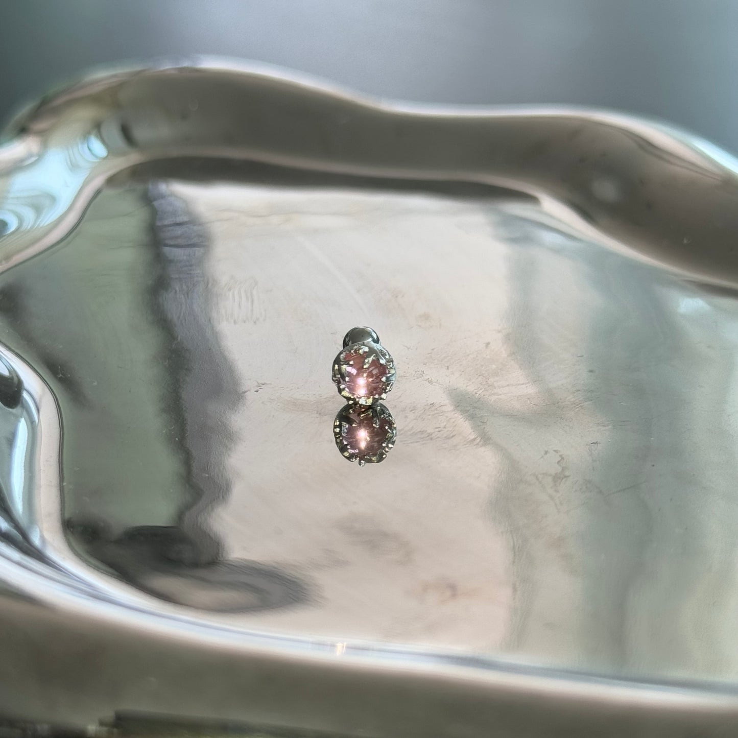 5mm Pink Irregular fused silver base pink diamond Helix Earrings Flat Round Disk Titanium Steel