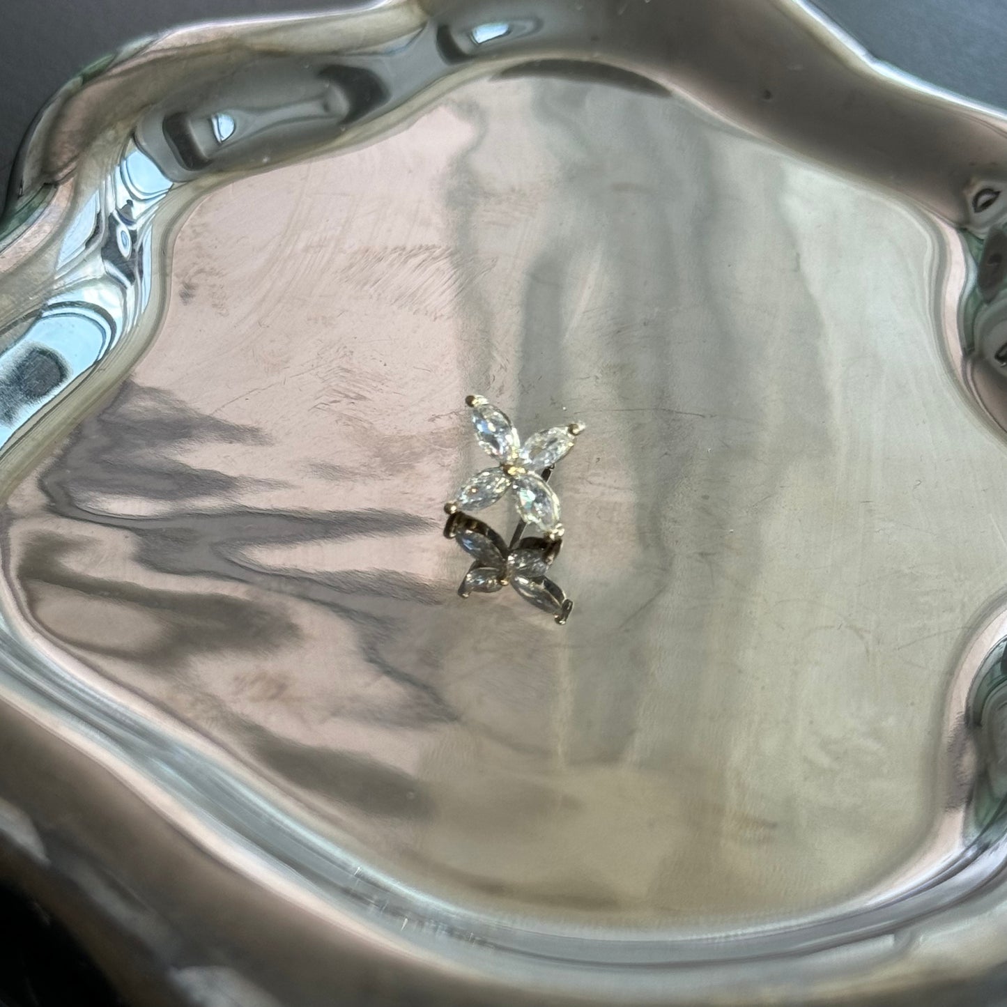 Gold Flower Leaf Ear Climber Diamond Earring Set Gold Right With Stud