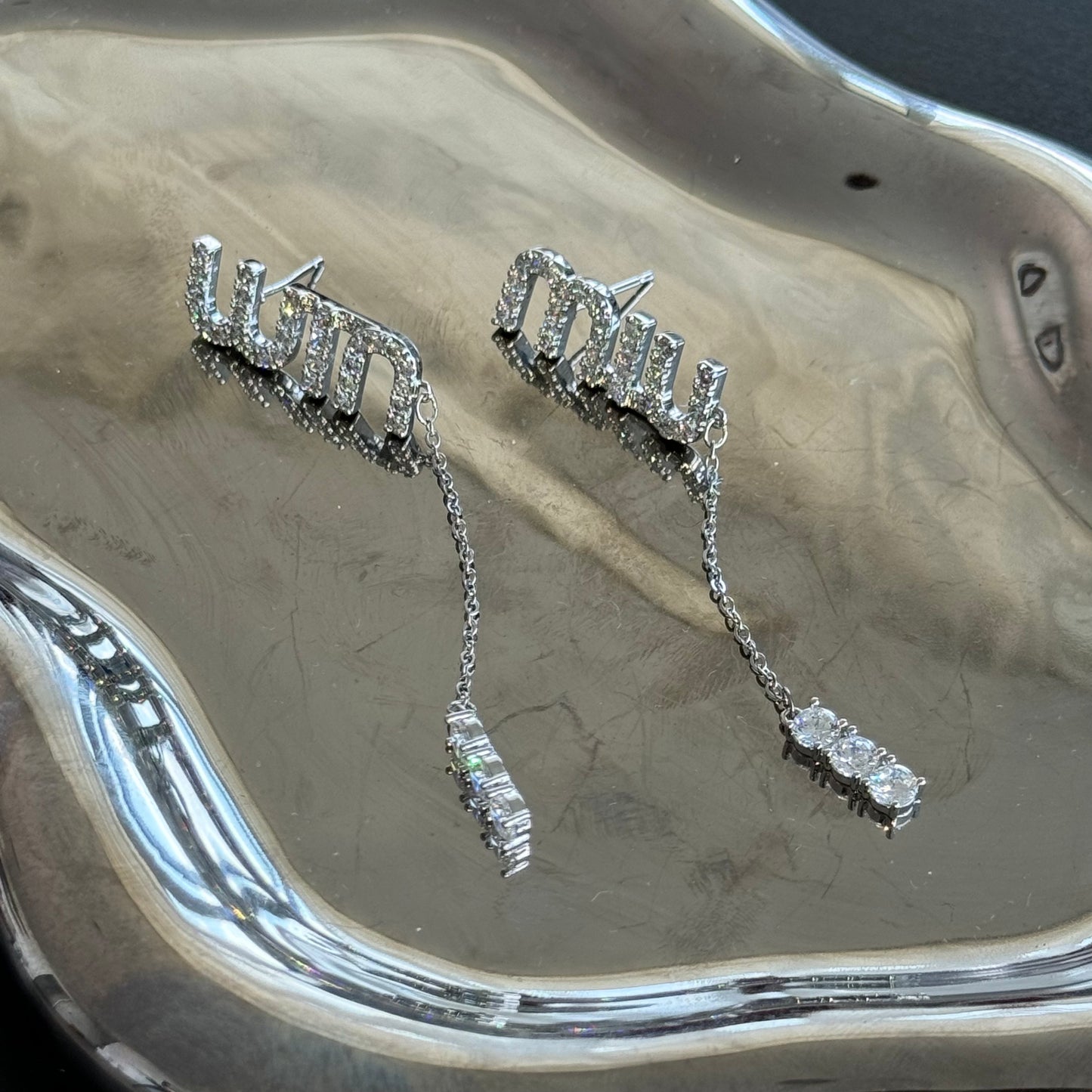 Pendant earrings with crystals Diamond Tassel Silver S925