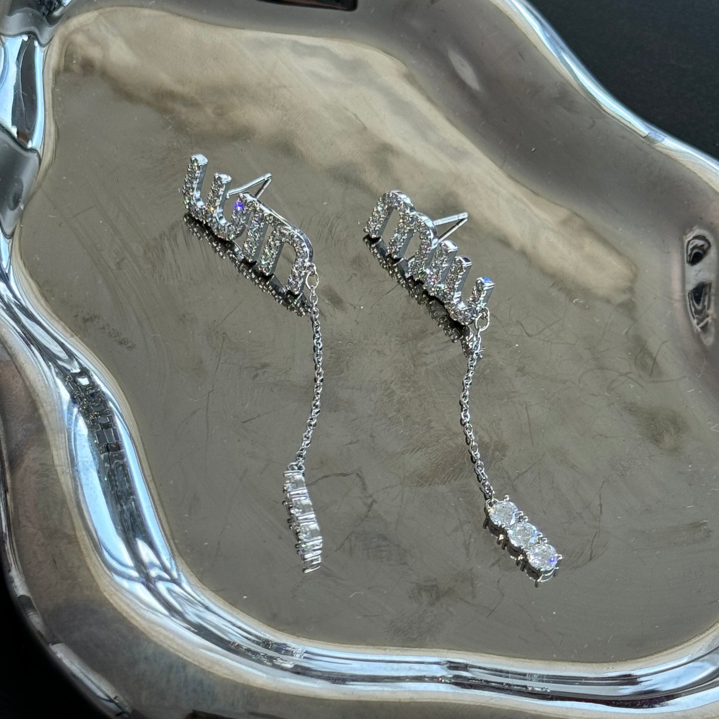 Pendant earrings with crystals Diamond Tassel Silver S925