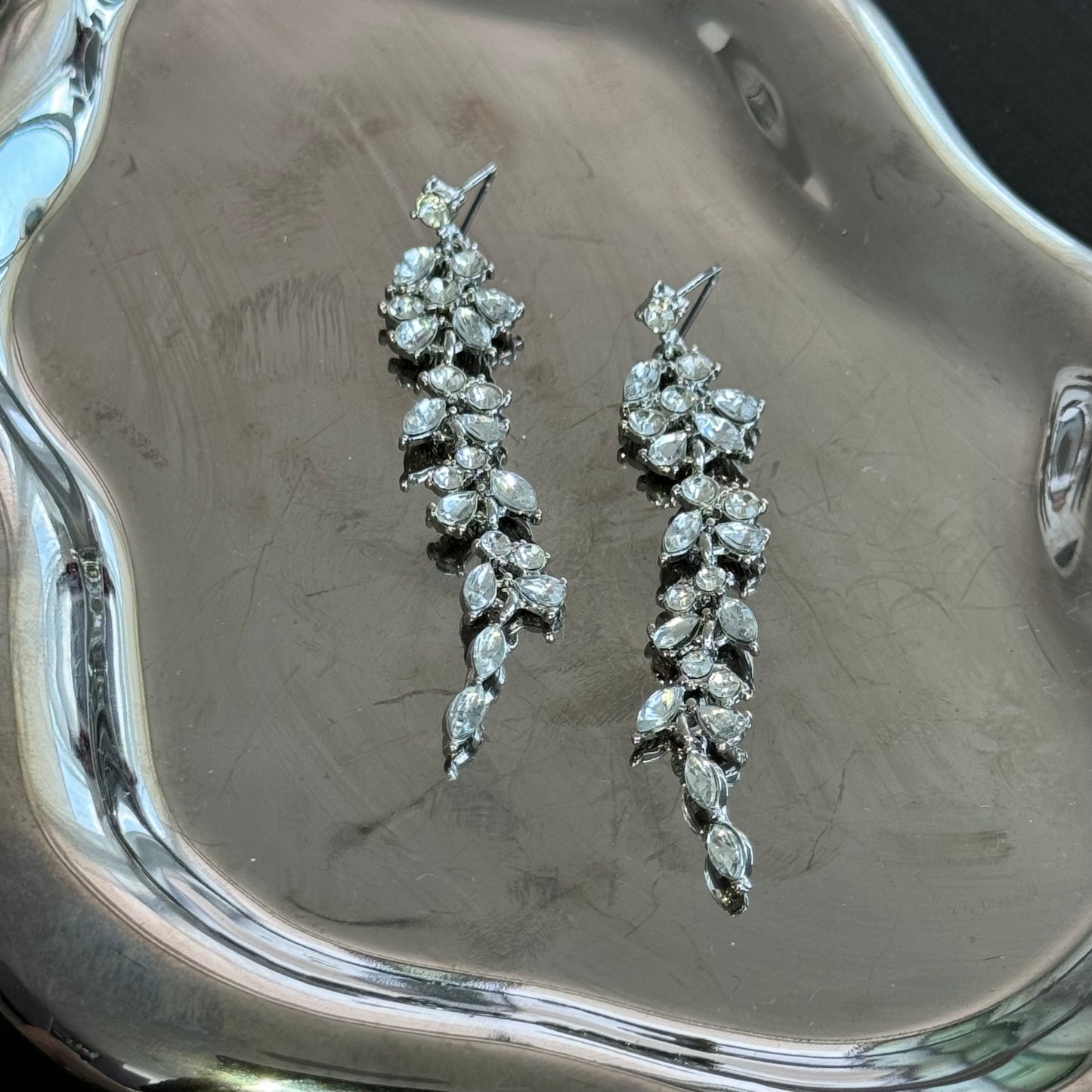 Leaf Tassel Pendant Diamond Earring Drop Earring Silver S925