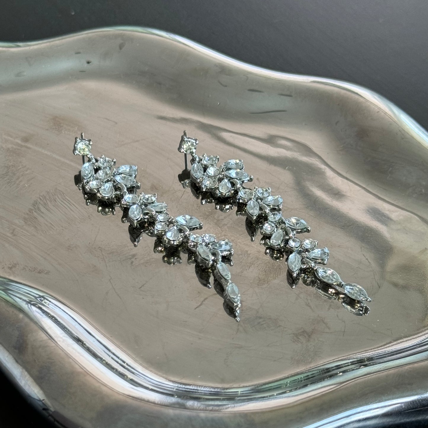 Leaf Tassel Pendant Diamond Earring Drop Earring Silver S925
