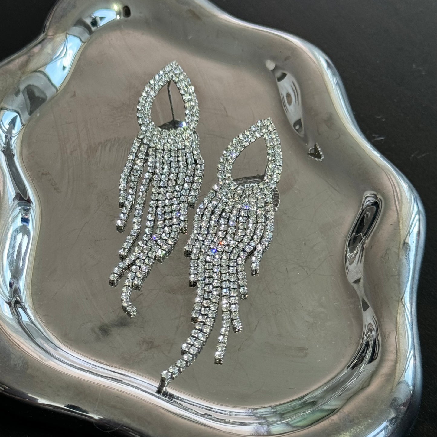 Full Diamond Drop Round Wide Tassel Earring