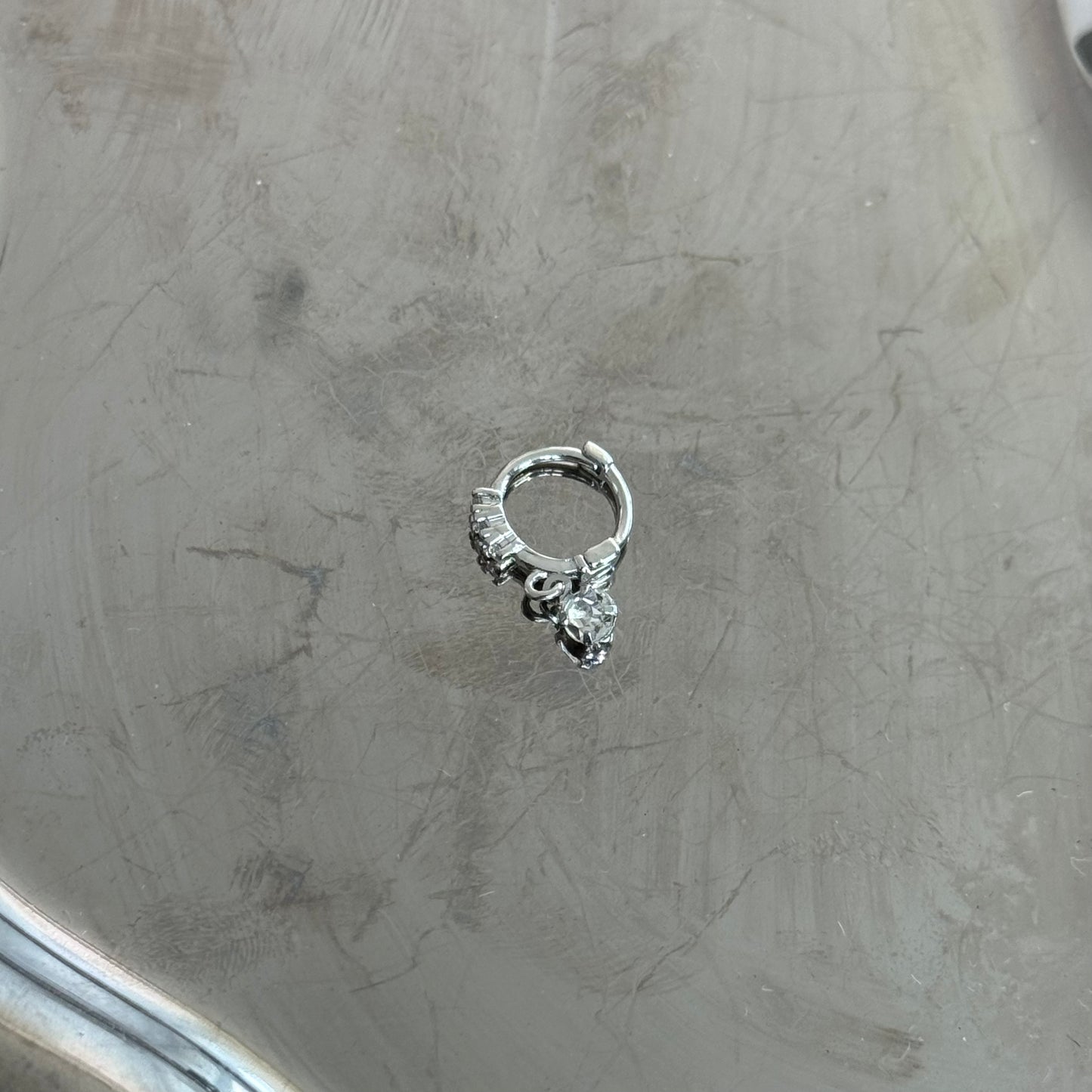 Circle Diamond Pendant Drop Hoop Helix Earring Silver