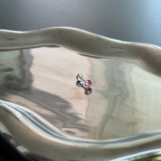 Pink Heart Love Diamond Crystal Helix Earring Single Silver Titanium steel flat back stud outer threaded