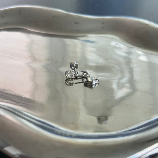 Safety Pin Brooch Planet Vivienne Full Diamond Silver Helix Earring Single Titanium steel flat back stud outer threaded