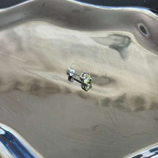 5mm Yellow crystal diamond helix single Earring silver/titanium steel flat back stud outer threaded