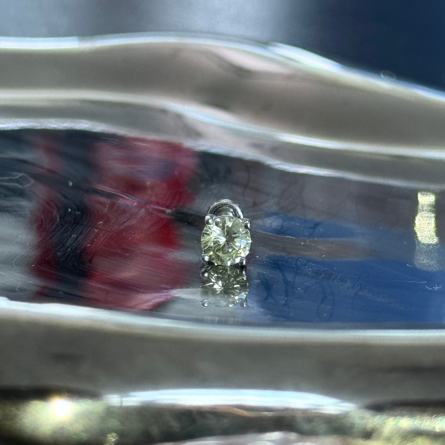 5mm Yellow crystal diamond helix single Earring silver/titanium steel flat back stud outer threaded