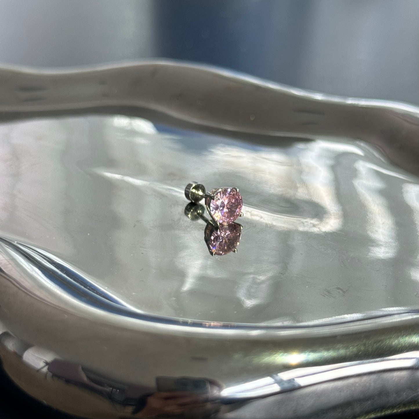 7mm Colorful white Yellow Pink Crystal diamond helix single Earring silver/titanium steel flat back stud outer threaded