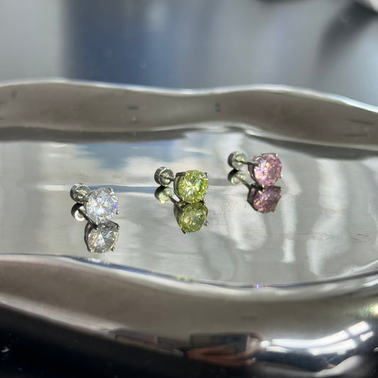 7mm Colorful white Yellow Pink Crystal diamond helix single Earring silver/titanium steel flat back stud outer threaded