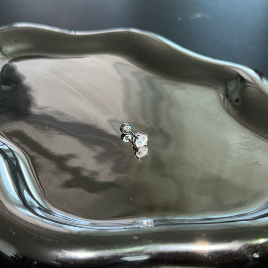 5mm White crystal diamond helix single Earring silver/titanium steel flat back stud outer threaded