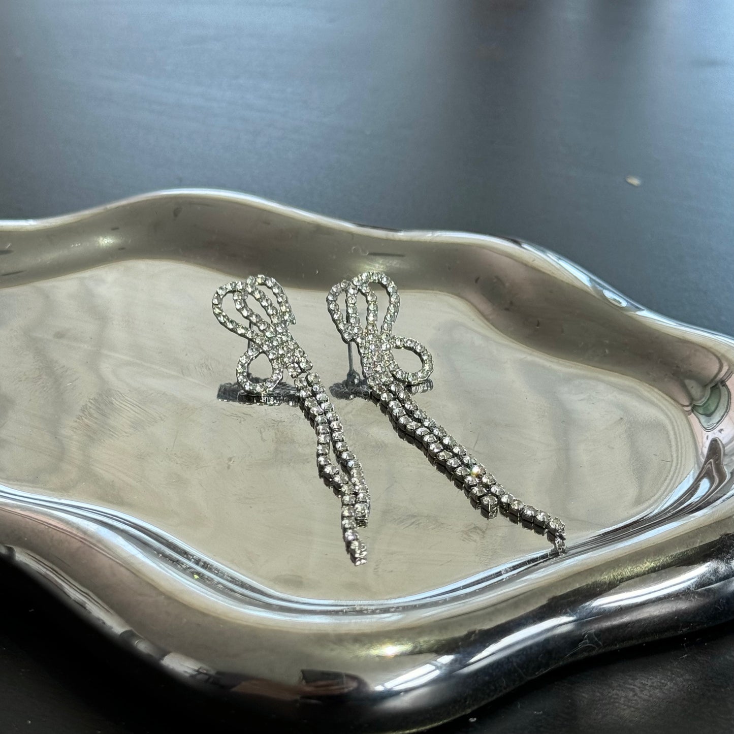 Bow-knot LongTassel Full Diamond Earring S925 Silver Safe