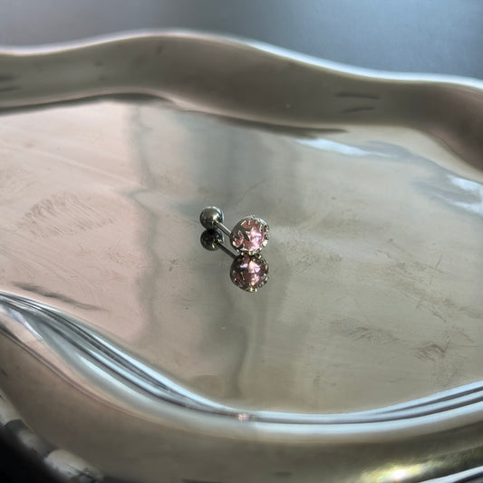 5mm Pink Irregular fused silver base pink diamond Helix Earrings Flat Round Disk Titanium Steel