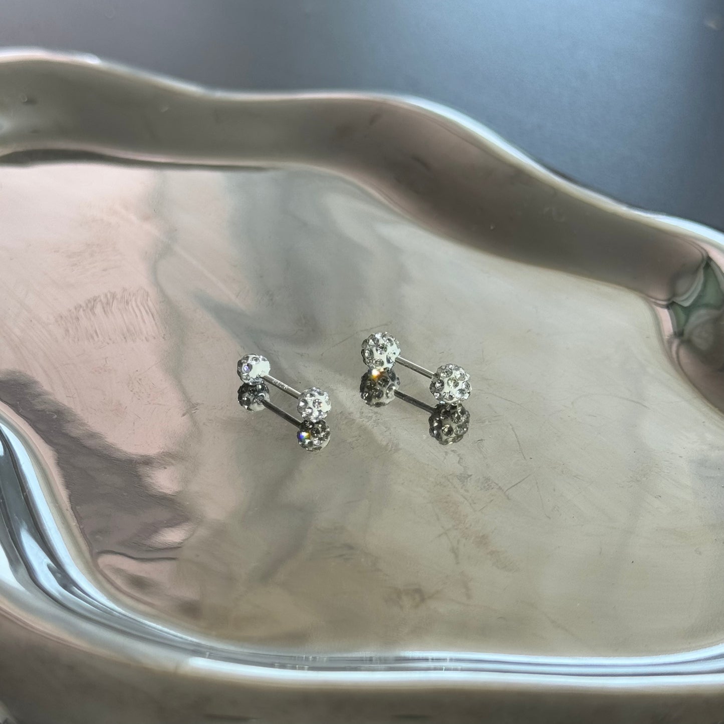 Double head Diamond ball Helix Earring Flat Round Disk Titanium Steel