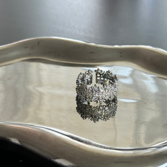 Silver All Diamond Shining Irregular Ring