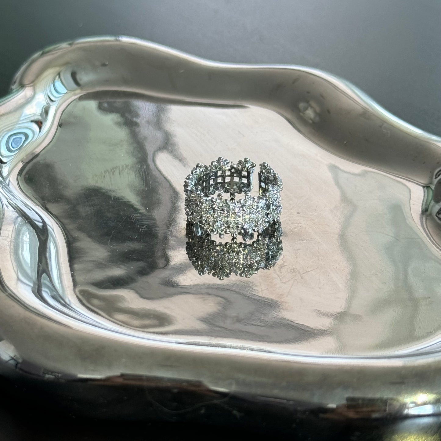 Silver All Diamond Shining Irregular Ring