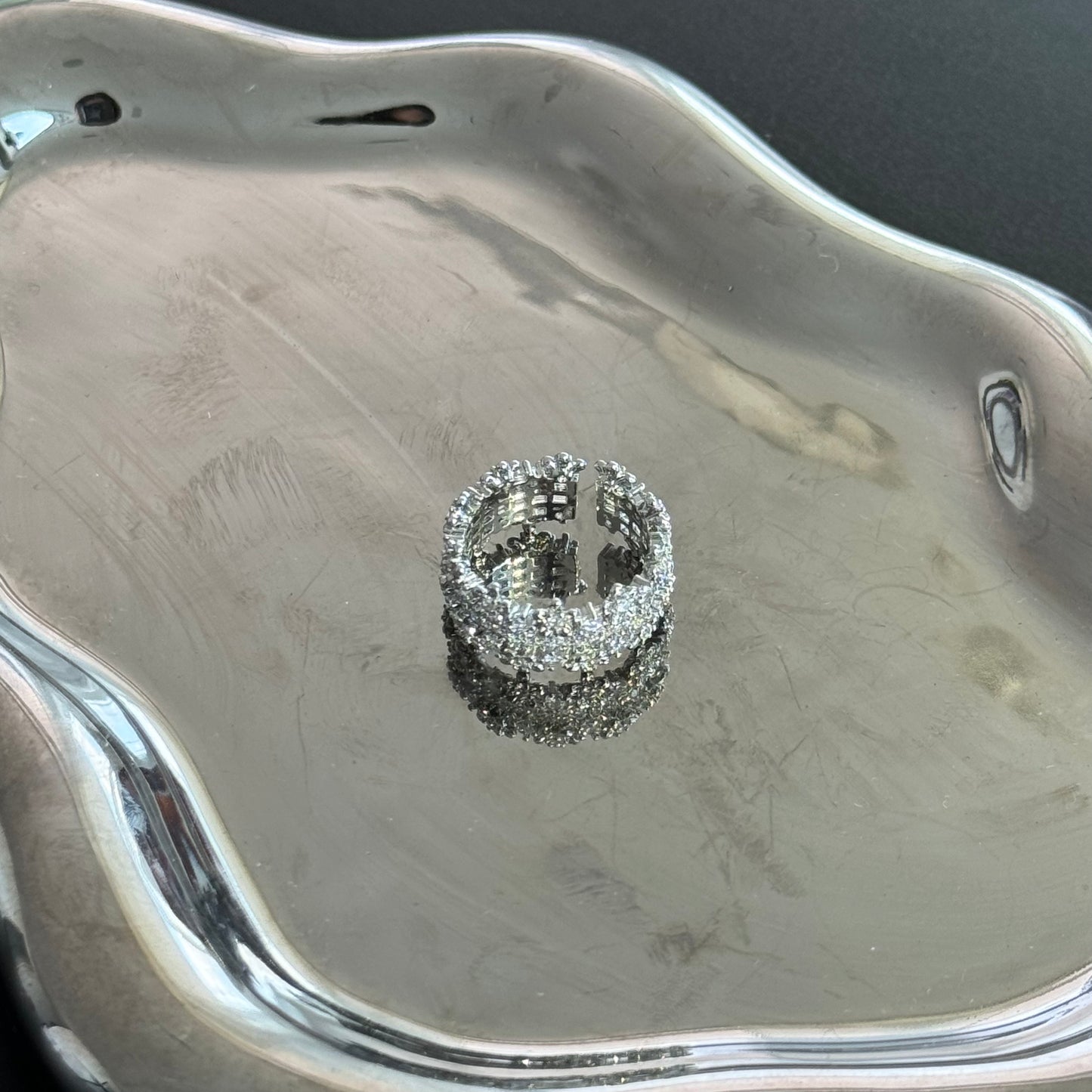 Silver All Diamond Shining Irregular Ring