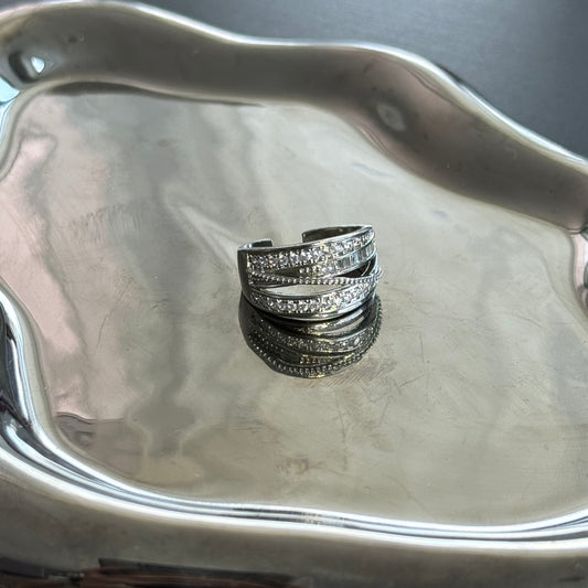 Layered Diamond Wrap Ring Silver White