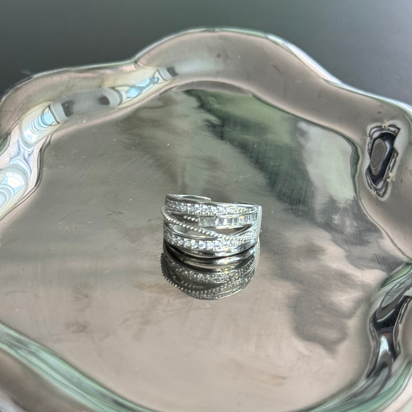 Layered Diamond Wrap Ring Silver White