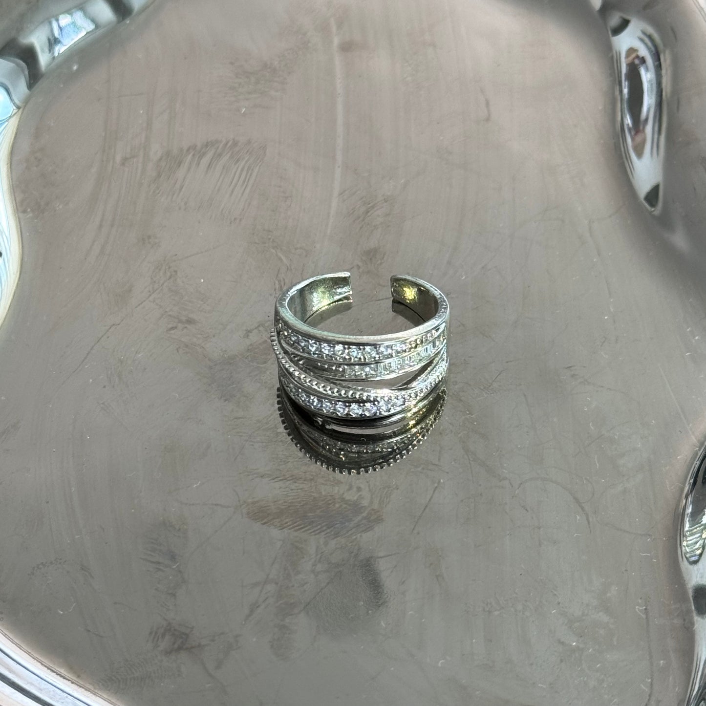 Layered Diamond Wrap Ring Silver White