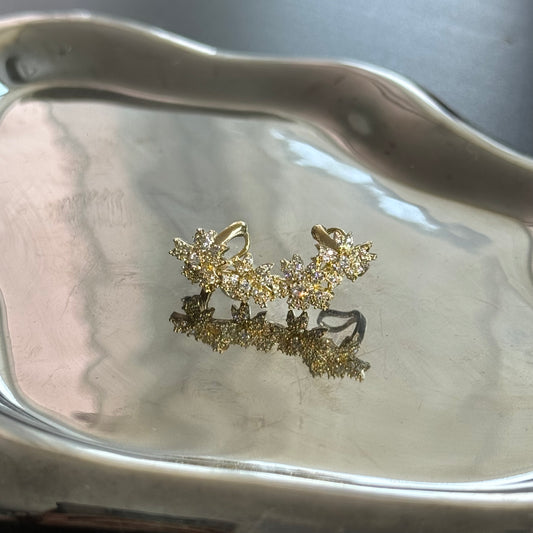 Gold Silver Flower Leaf Full Diamond Ear Clip Helix Clip Ear Cuff Titanium steel
