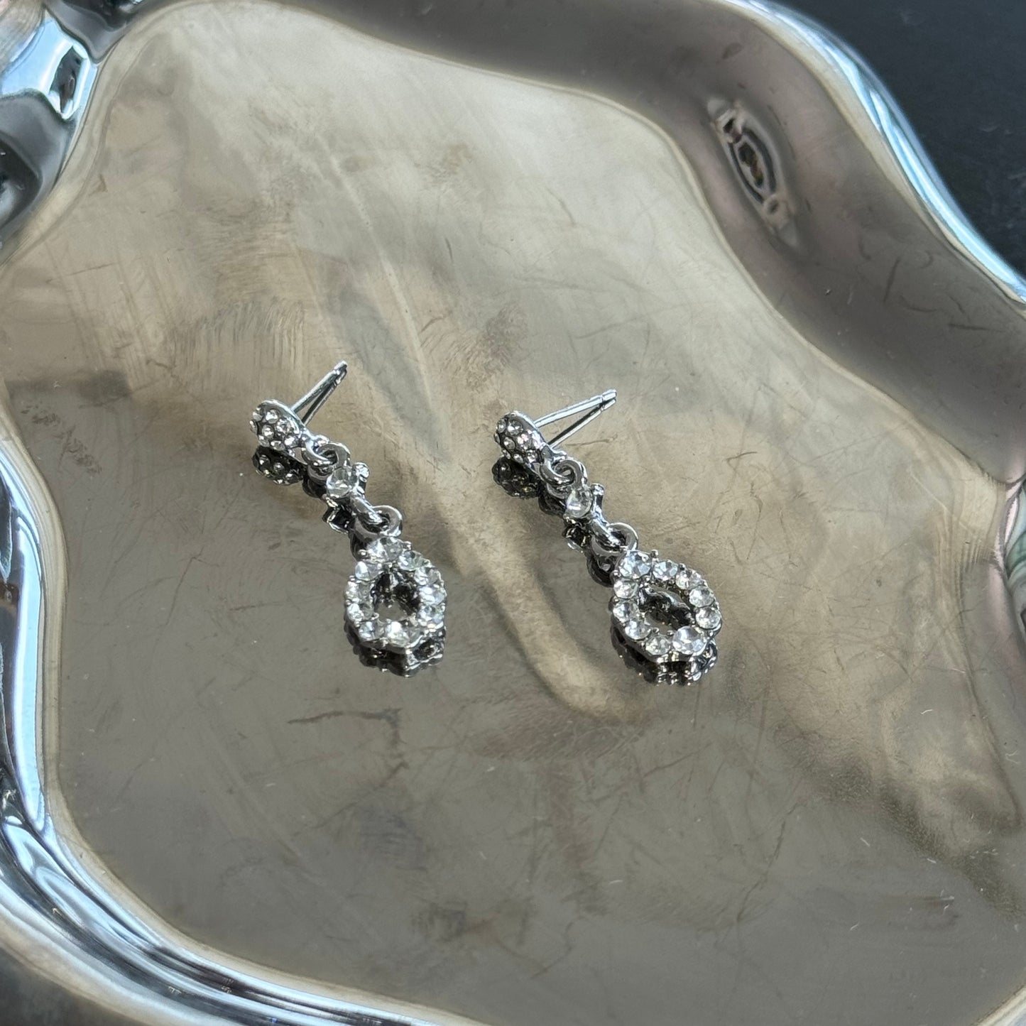 Circle Round pendant Silver Diamond Drop Earring