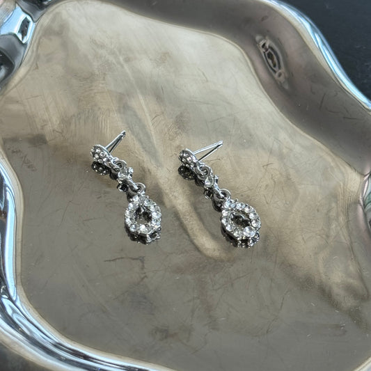 Circle Round pendant Silver Diamond Drop Earring