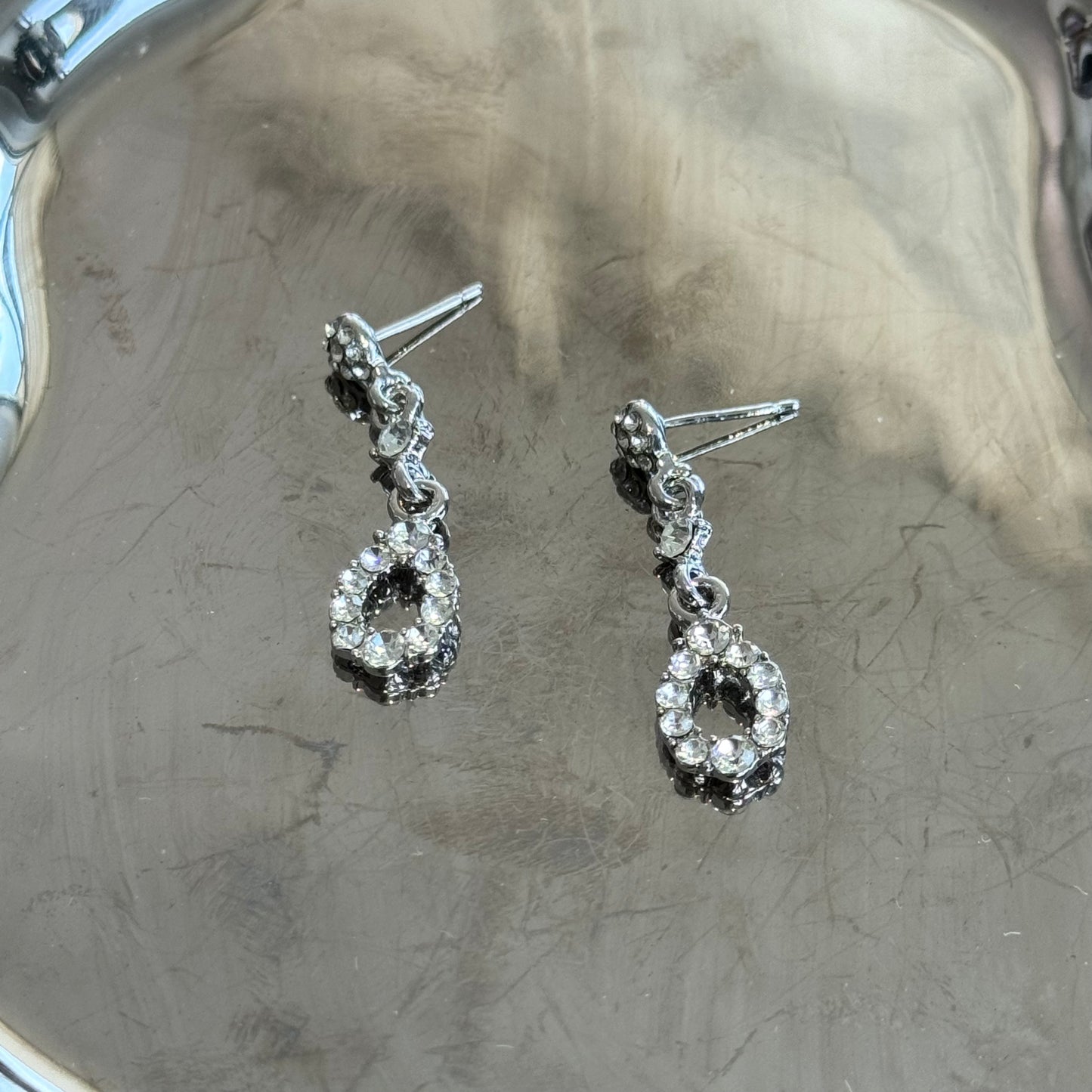 Circle Round pendant Silver Diamond Drop Earring