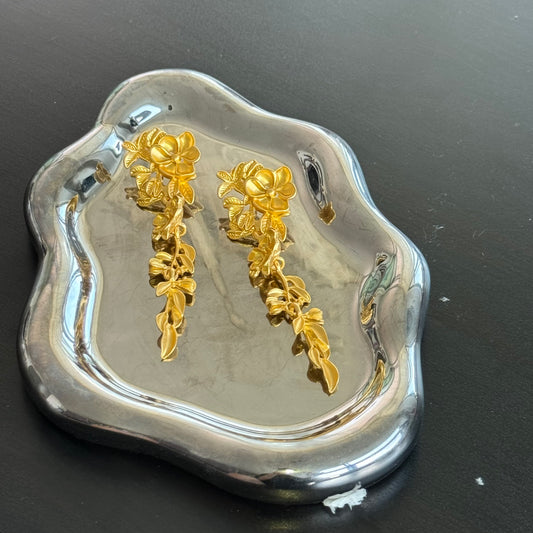 Gold Flower Pendant Tassel S925 Liner Drop Earring