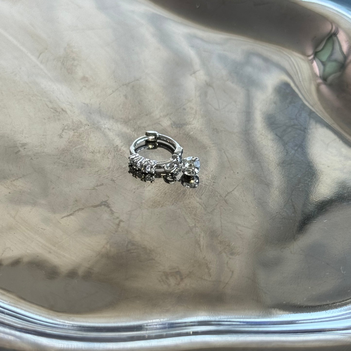 Circle Diamond Pendant Drop Hoop Helix Earring Silver