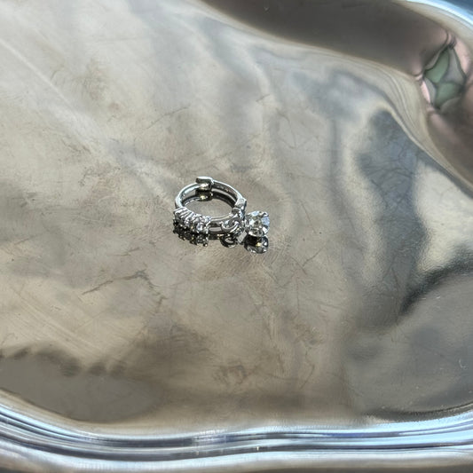 Circle Diamond Pendant Drop Hoop Helix Earring Silver